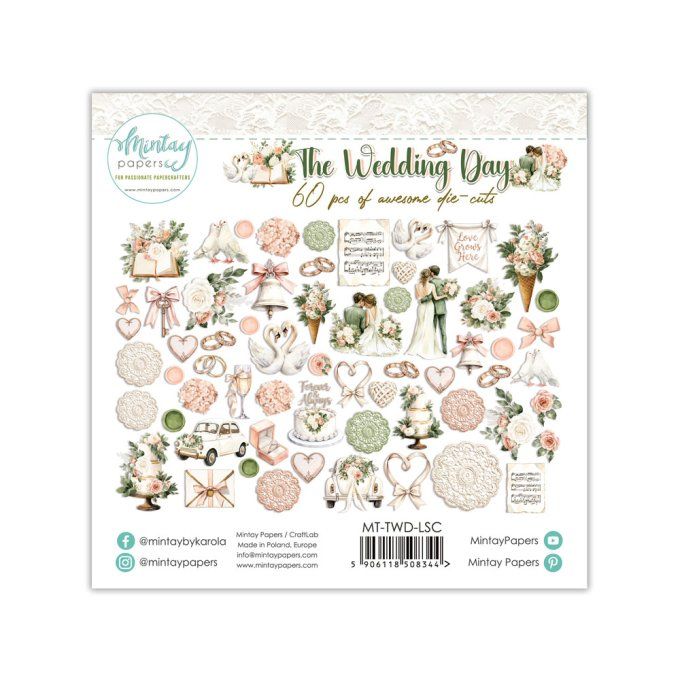 Ensemble de 60 éléments en papier, Collection Wedding day
