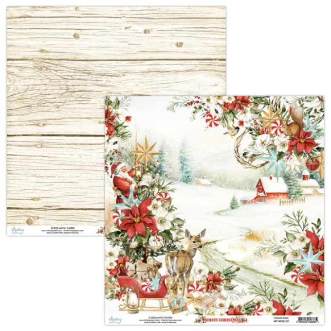 Ensemble de 12 feuilles, format : 30.5x30.5cm, Collection White christmas, motif recto verso - 250g