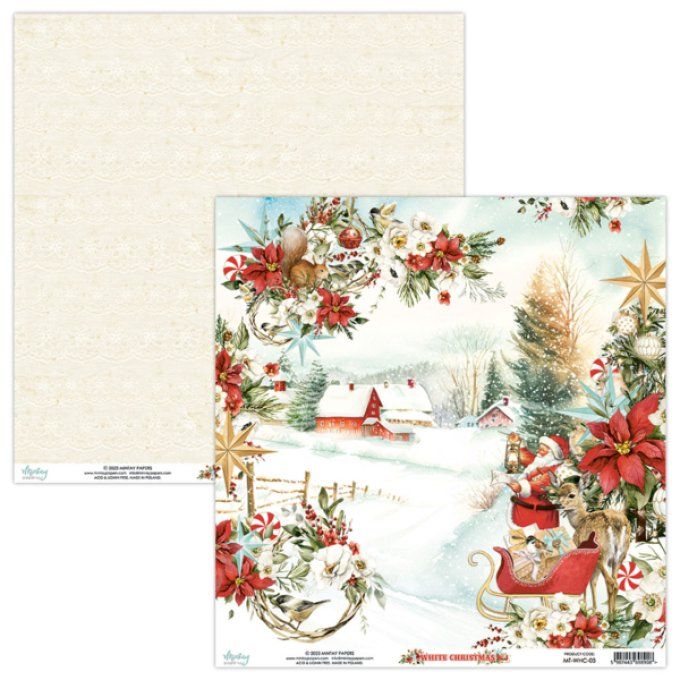 Ensemble de 12 feuilles, format : 30.5x30.5cm, Collection White christmas, motif recto verso - 250g