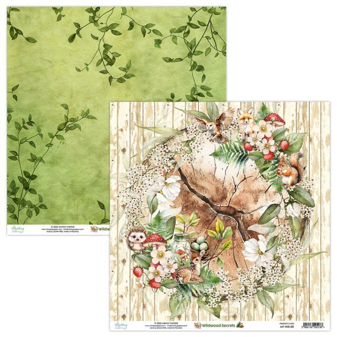 Ensemble de 12 feuilles, format 30.5x30.5cm, Collection Wildwood secrets, motif recto verso, 250g