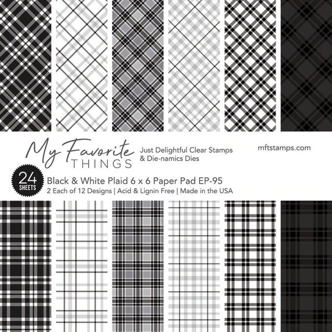 Ensemble de 24 feuilles, 15x15cm, My Favourite things, Black & white plaid, motif recto