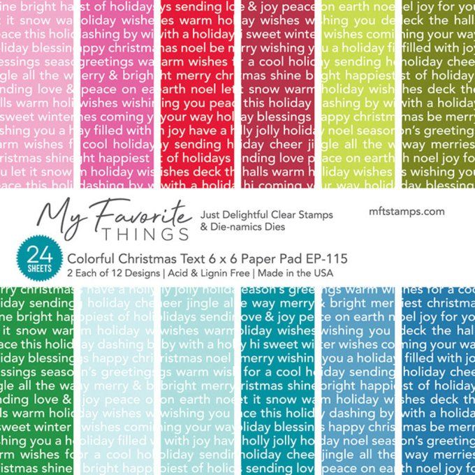 Ensemble de 24 feuilles, 15x15cm, My Favourite things, multicolore, texte thème noël en anglais