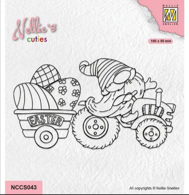 Tampon clear, Nellie's choice, Easter gnome on tractor - dim. : 100x55mm environ