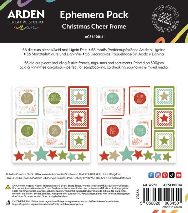 Arden Créative, Ephemera pack - christmas cheer - 56 motifs prédécoupés