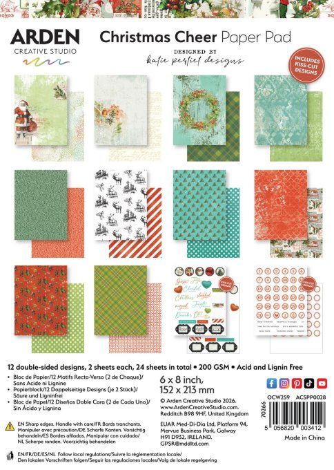 24 feuilles - Arden creative studio, Christmas cheer - Dim. : 15.2x21.3cm environ 