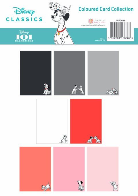 24 feuilles, format A4, Disney, 200g, motif recto, Coloured Card Collection, 101 Dalmatiens