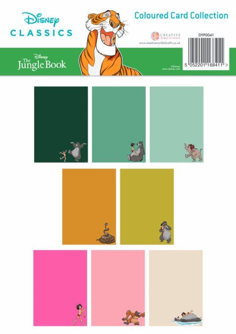 24 feuilles, format A4, Disney, 200g, motif recto, Coloured Card Collection, Le livre de la jungle
