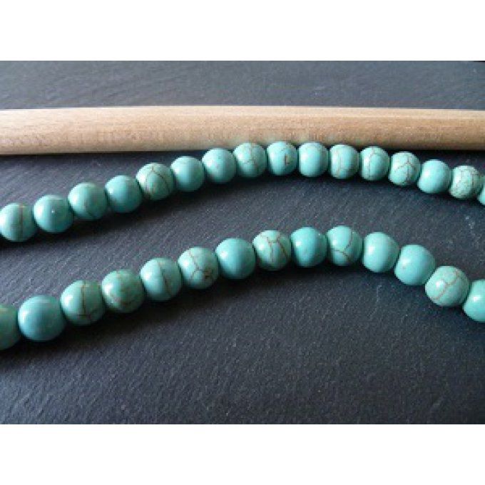 Perles howlite, 6mm, turquoise marbré, x10