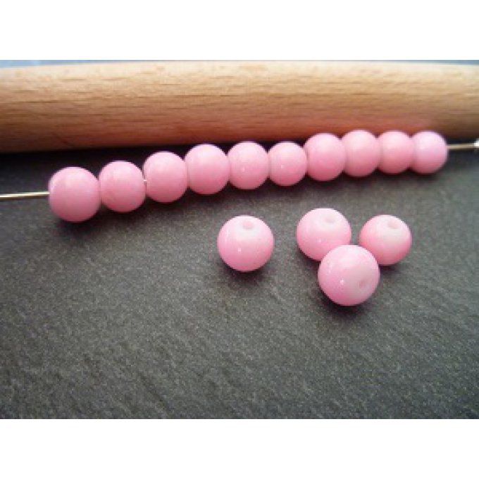 Perle en verre ronde, rose, 6mm, x10