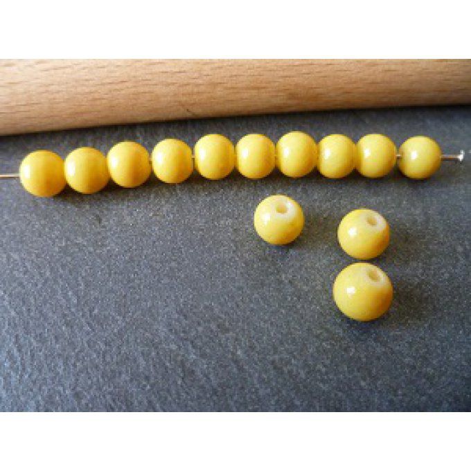 Perle en verre ronde,jaune, 6mm, x10