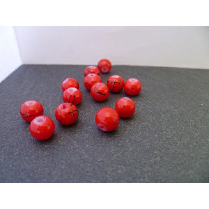 Perles en verre tréfilé, rouge, x10