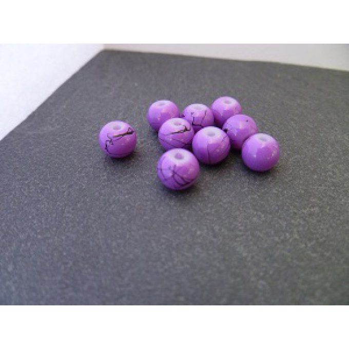 Perles en verre tréfilé, mauve, x10