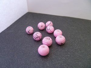 Perles en verre tréfilé, rose, x10