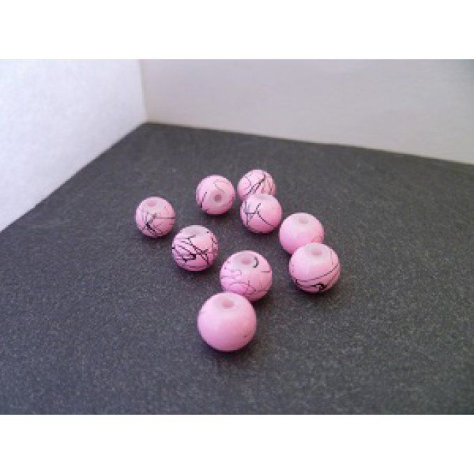 Perles en verre tréfilé, rose, x10