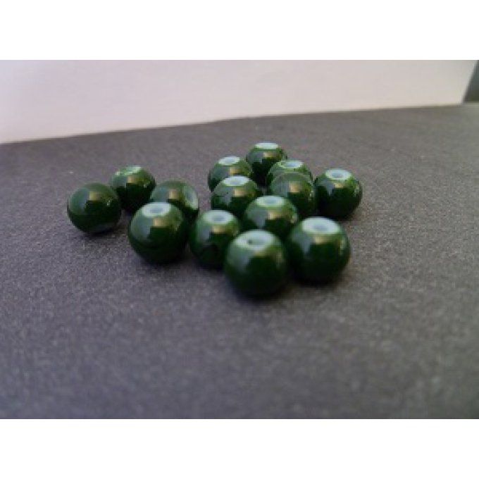 Perles en verre tréfilé, vert foncé, x10