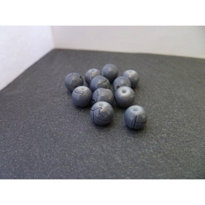 Perles en verre tréfilé, gris, x10