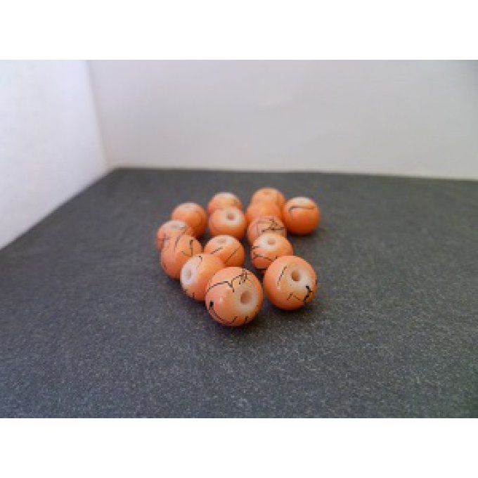 Perles en verre tréfilé, corail, x10