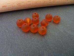 Perle en verre givré, orange, 6mm, x10