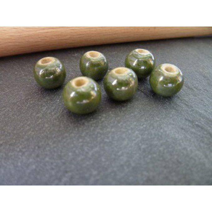 Perles en Porcelaine vert irisé, x5