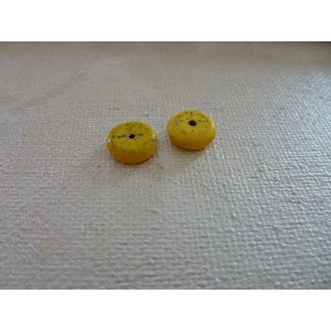 Perles "rondelle", howlite, jaune légèrement marbré, x5