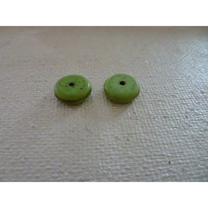 Perles "rondelle", howlite, vert légèrement marbré, x5
