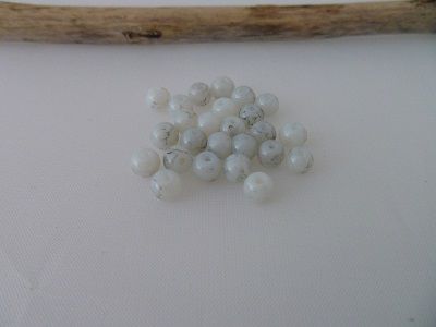 Perles en verre, marbrées,blanc gris, 4mm, x20