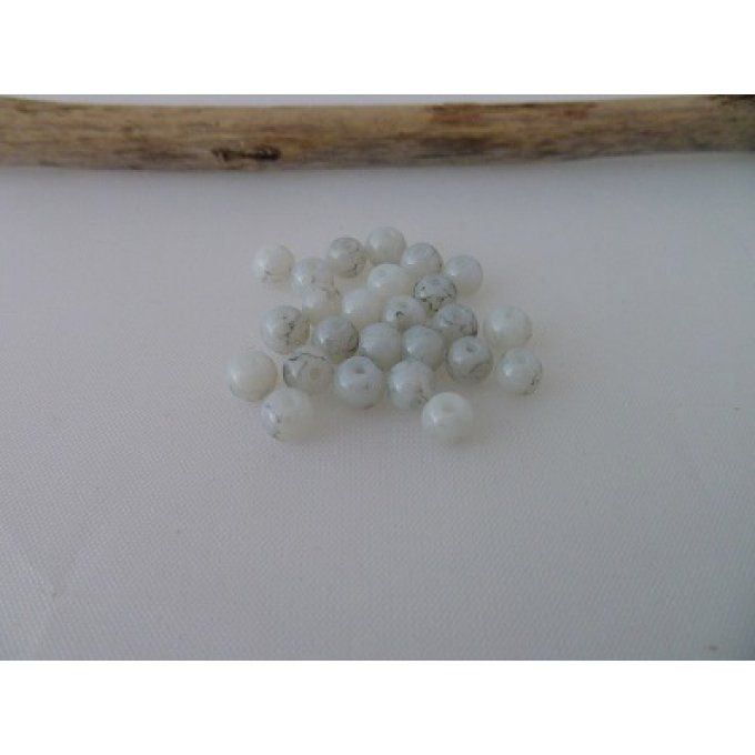 Perles en verre, marbrées,blanc gris, 4mm, x20