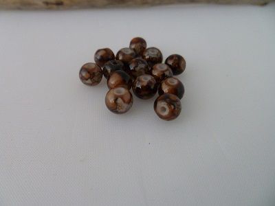 Perles en verre, marbrées marron, 6mm, x15