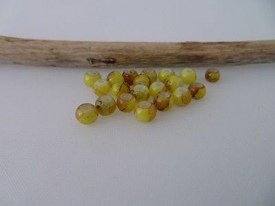 Perles en verre, marbrées, jaune marron, 4mm, x20