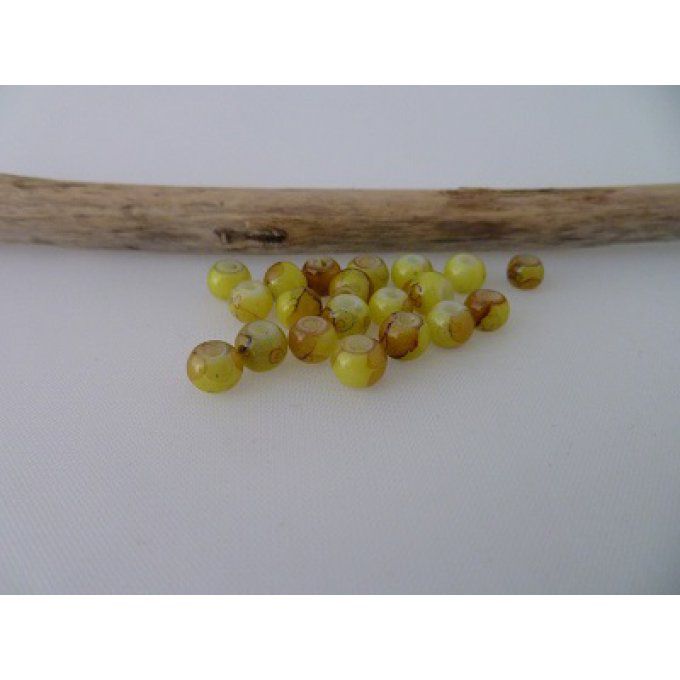 Perles en verre, marbrées, jaune marron, 4mm, x20