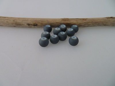 Perles en verre, effet caoutchouc, gris, 6mm, x15