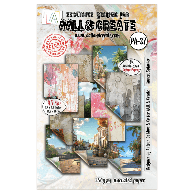 AALL&Create - 10 papiers de fond - recto verso - Sunset splashes, format A5 (14.8x21cm) - 350g 