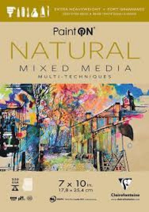 Bloc de 20 feuilles,Paint On- papier mixed media-format 17.8x25.4cm - couleur naturel (beige) - 250g