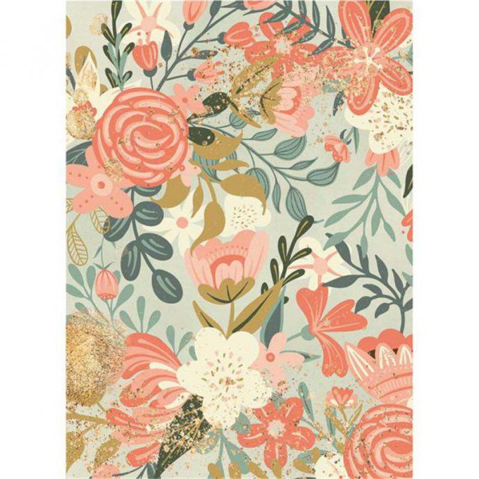 Feuille de riz, stampéria, motif :  Fleurs façon tapisserie