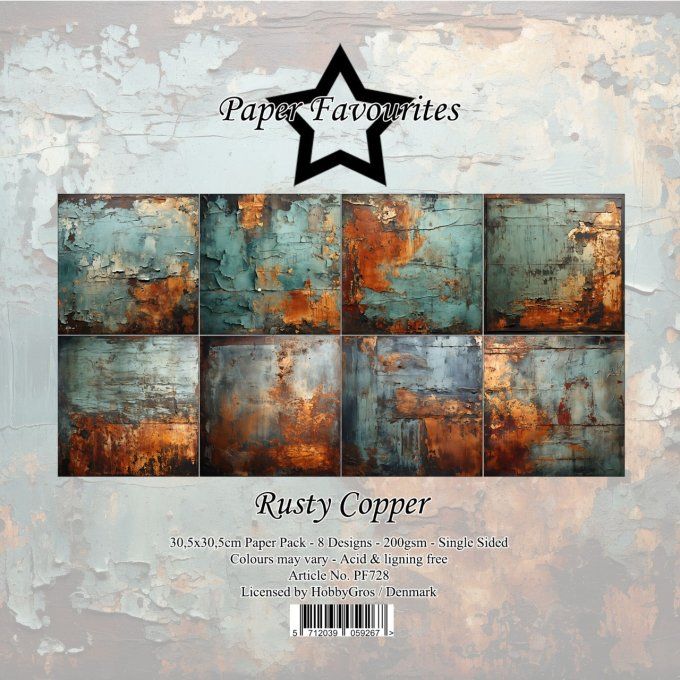 Paper Favourites - 8 feuilles, format 30x30cm, 200gsm - Rusty copper, motif recto 