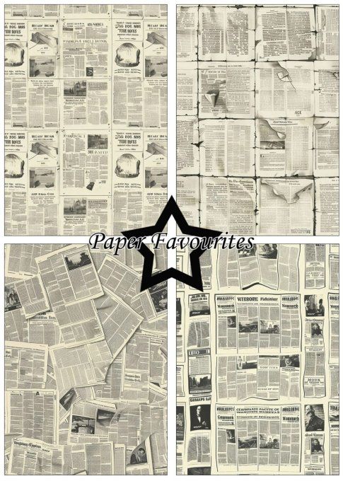 Paper Favourites - 24 feuilles, format A5, 200gsm - Newspaper, motif recto