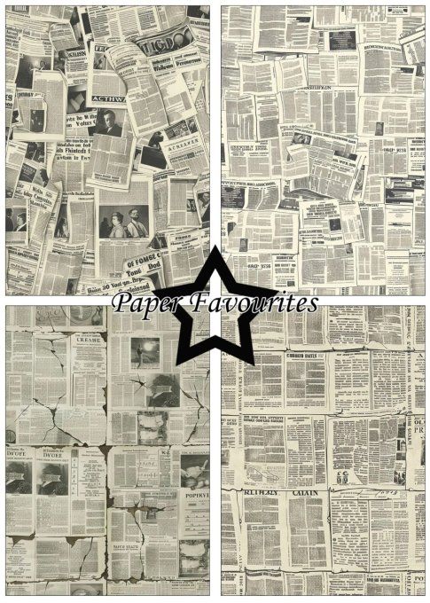 Paper Favourites - 24 feuilles, format A5, 200gsm - Newspaper, motif recto