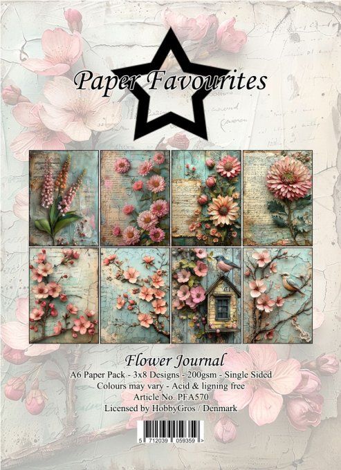 Paper Favourites - 24 feuilles, format A6, 200gsm -Flower journal, motif recto 