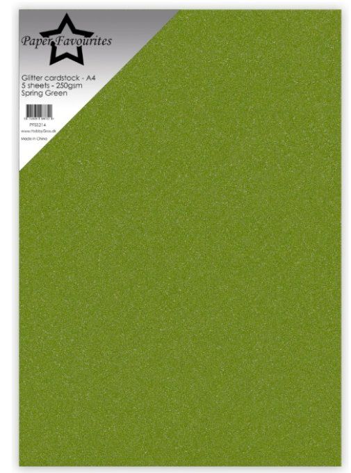 5 Feuilles de papier pailleté - format A4 - couleur : Spring green - 250g - Paper Favourites