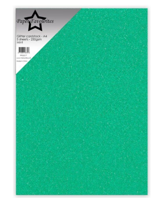 5 Feuilles de papier pailleté - format A4 - couleur : Mint - 250g - Paper Favourites