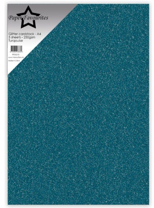 5 Feuilles de papier pailleté - format A4 - couleur : Turquoise - 250g - Paper Favourites