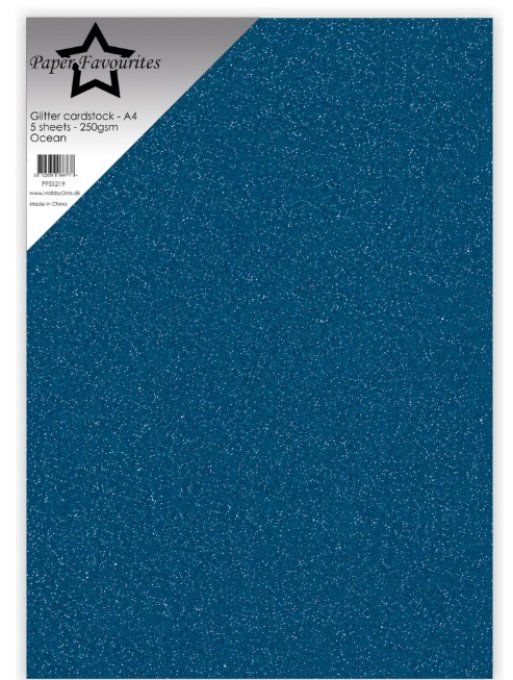 5 Feuilles de papier pailleté - format A4 - couleur : Ocean - 250g - Paper Favourites