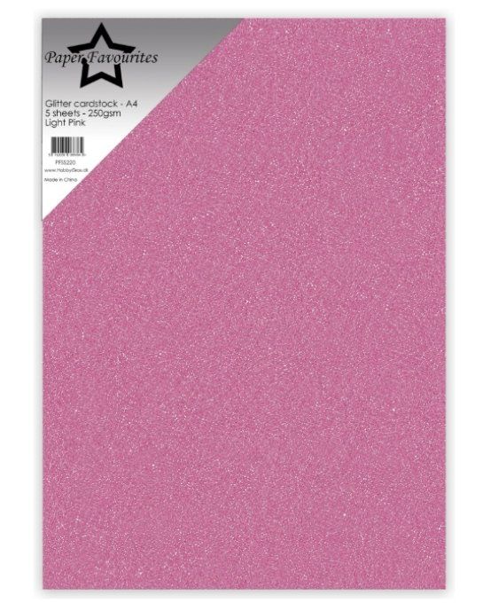 5 Feuilles de papier pailleté - format A4 - couleur : Light pink - 250g - Paper Favourites