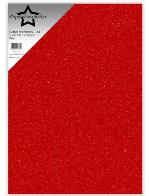 5 Feuilles de papier pailleté - format A4 - couleur : Red - 250g - Paper Favourites