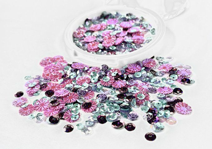 Mélange de sequins, de différentes tailles - 14g, Fuchsia bottlecap