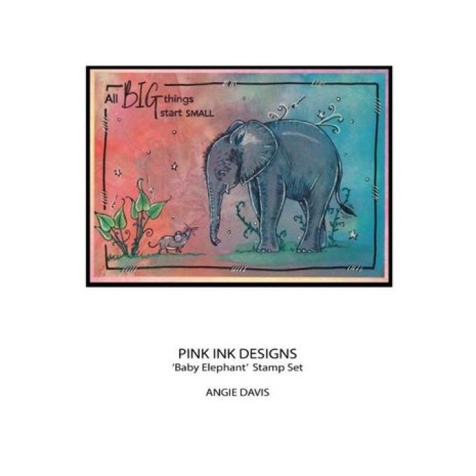 9 Tampons clear, Pink ink designs - Baby elephant - dimension de la planche : 10x14.5cm