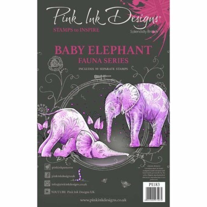 9 Tampons clear, Pink ink designs - Baby elephant - dimension de la planche : 10x14.5cm