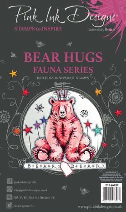 15 Tampons clear, Pink ink designs - Bear hugs - dimension de la planche : 10x14.5cm