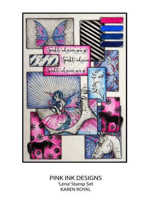 9 Tampons clear, Pink ink designs - Lena - dimension de la planche : 10x14.5cm