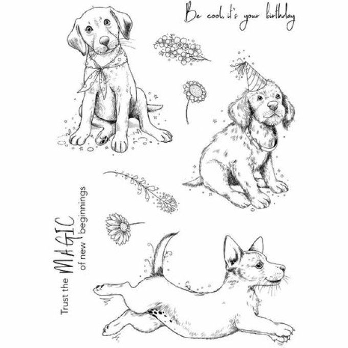 9 Tampons clear, Pink ink designs - Puppy - dimension de la planche : 10x14.5cm